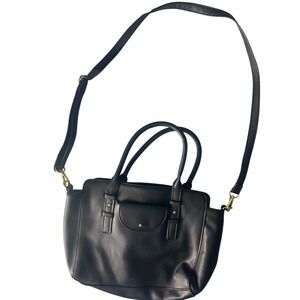 Black Faux Leather Crossbody Satchel Handbag Gold Hardware Top Handle